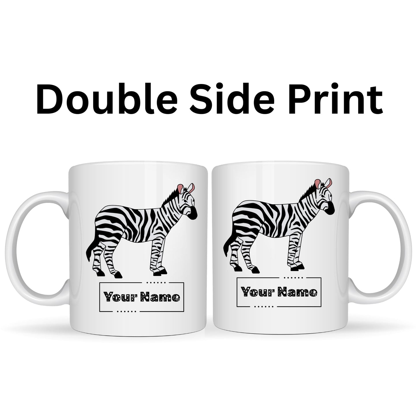 Personalized Zebra Mug – Custom Name Ceramic Coffee Cup – Zebra Lover Gift for Men, Women and Kids – 11 oz White