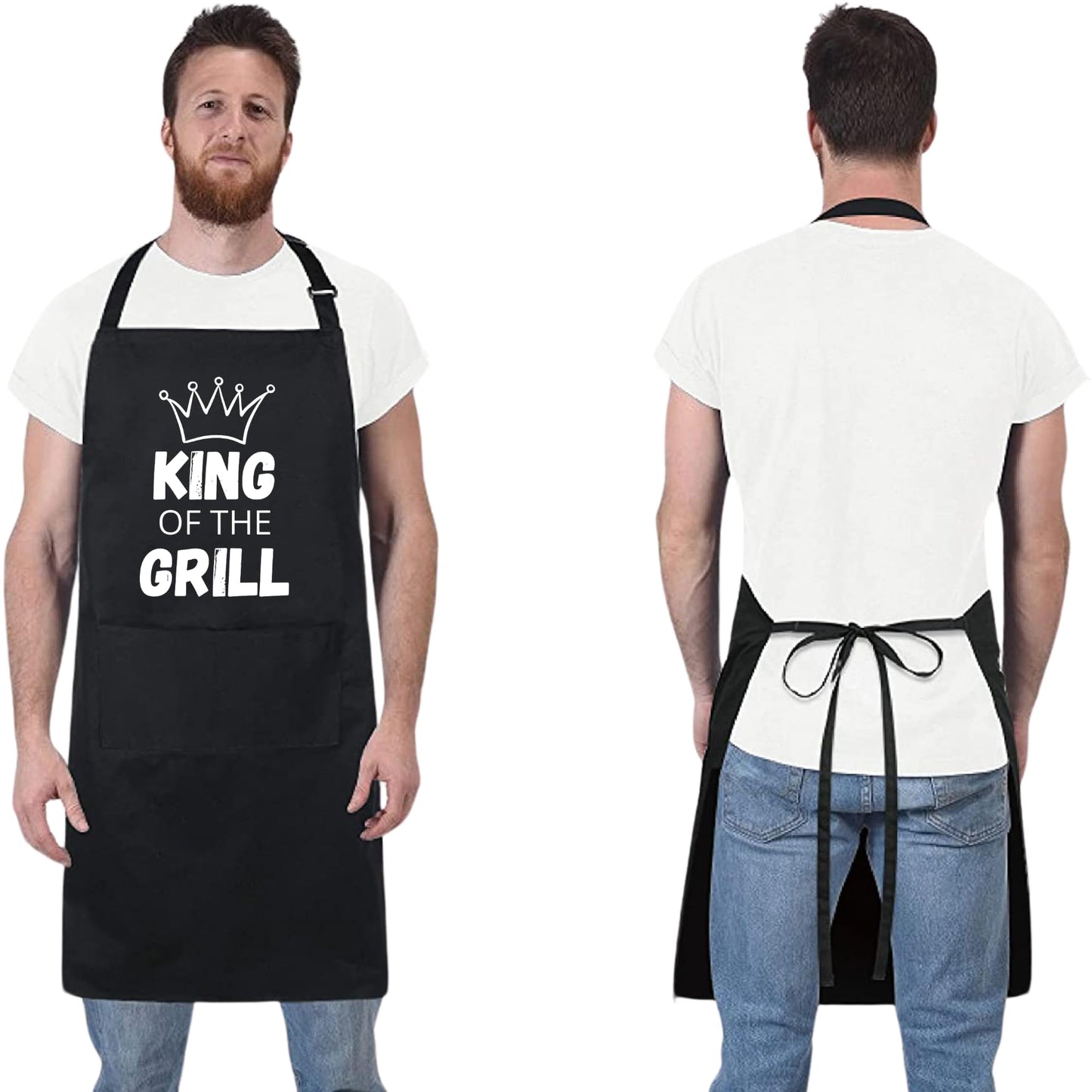 Be Buz KING OF THE GRILL Funny Aprons for Women Printed Apron Gift for Her Chef Apron Kitchen Apron BBQ Apron Gift Baking Apron Father Day Gift - Top Tee
