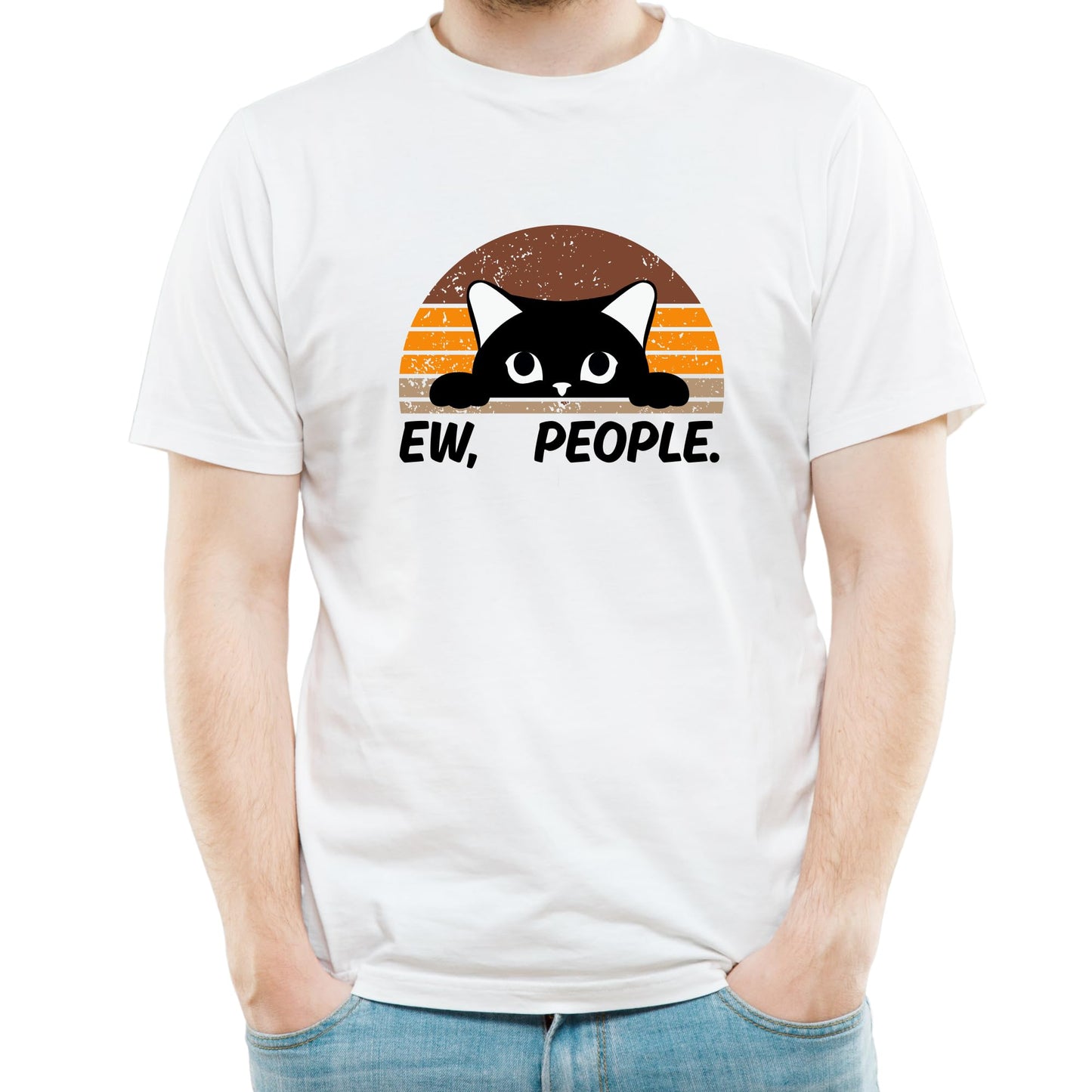 Be Buz Funny Cat T-Shirt, Ew People Sarcastic Cat Lover Antisocial Graphic Tee, Men and Women Introvert Gift Shirt