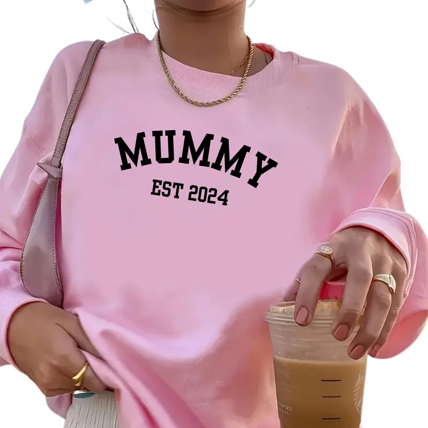 Be Buz Mummy Est. Custom Sweatshirt Personalized Year Mom Pullover New Mum Gift Idea Cute Pregnancy Reveal Long Sleeve Sweater