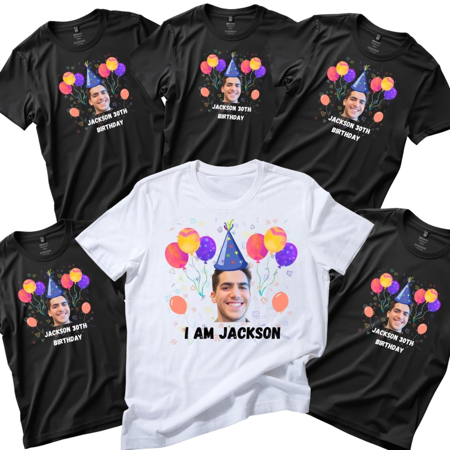 Be Buz Custom Photo Birthday T-Shirt Personalized Group Party Shirt, Black White Cotton Tee for Men, Women, Friends