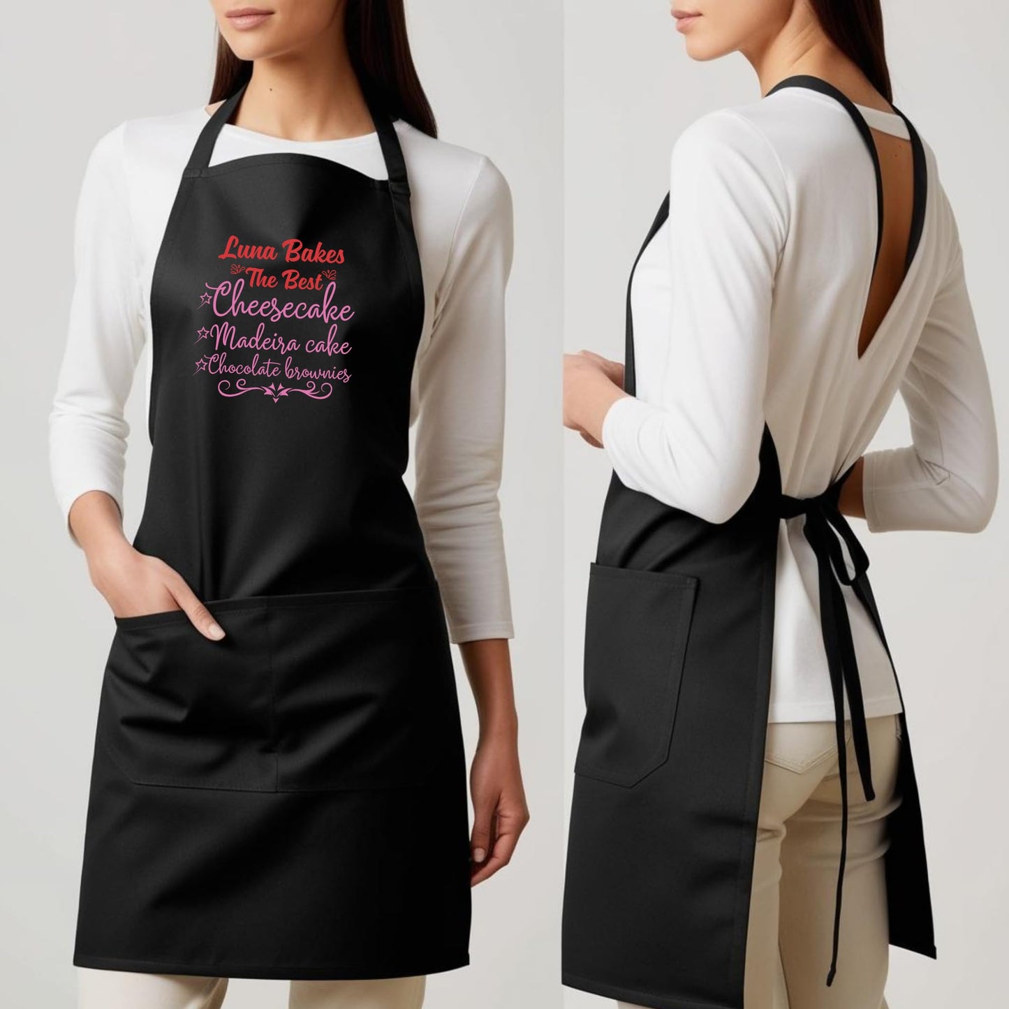 Custom Baking Apron with Adjustable Straps and Two Pockets Personalised Aprons Gift for Him Her Aprons for Women Kitchen Apron Baking Apron Mother Day Gift Black Apron - Top Tee
