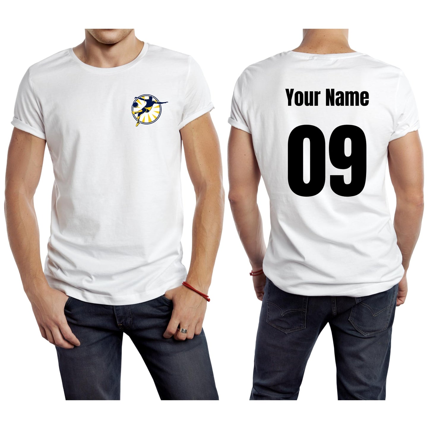 Personalised T-Shirt Your Name & Number Any Country or Club Badge Jersey Retro Top Adults Logo Printed Unisex Men Women Cotton Crew Neck Casual T-Shirt