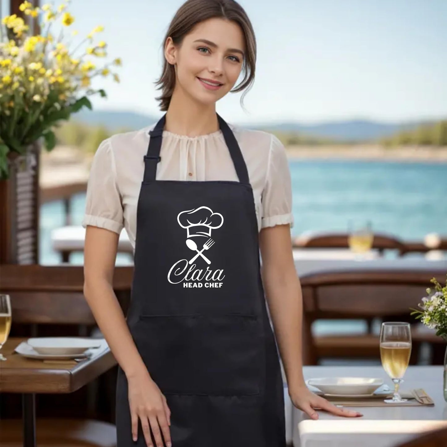 Personalized Head Chef Apron - Custom Kitchen Apron with Adjustable straps Gift for Him Her Aprons for Mens Womens Dad Apron Chef Apron Kitchen Apron BBQ Apron Mother Day Gift Black Apron