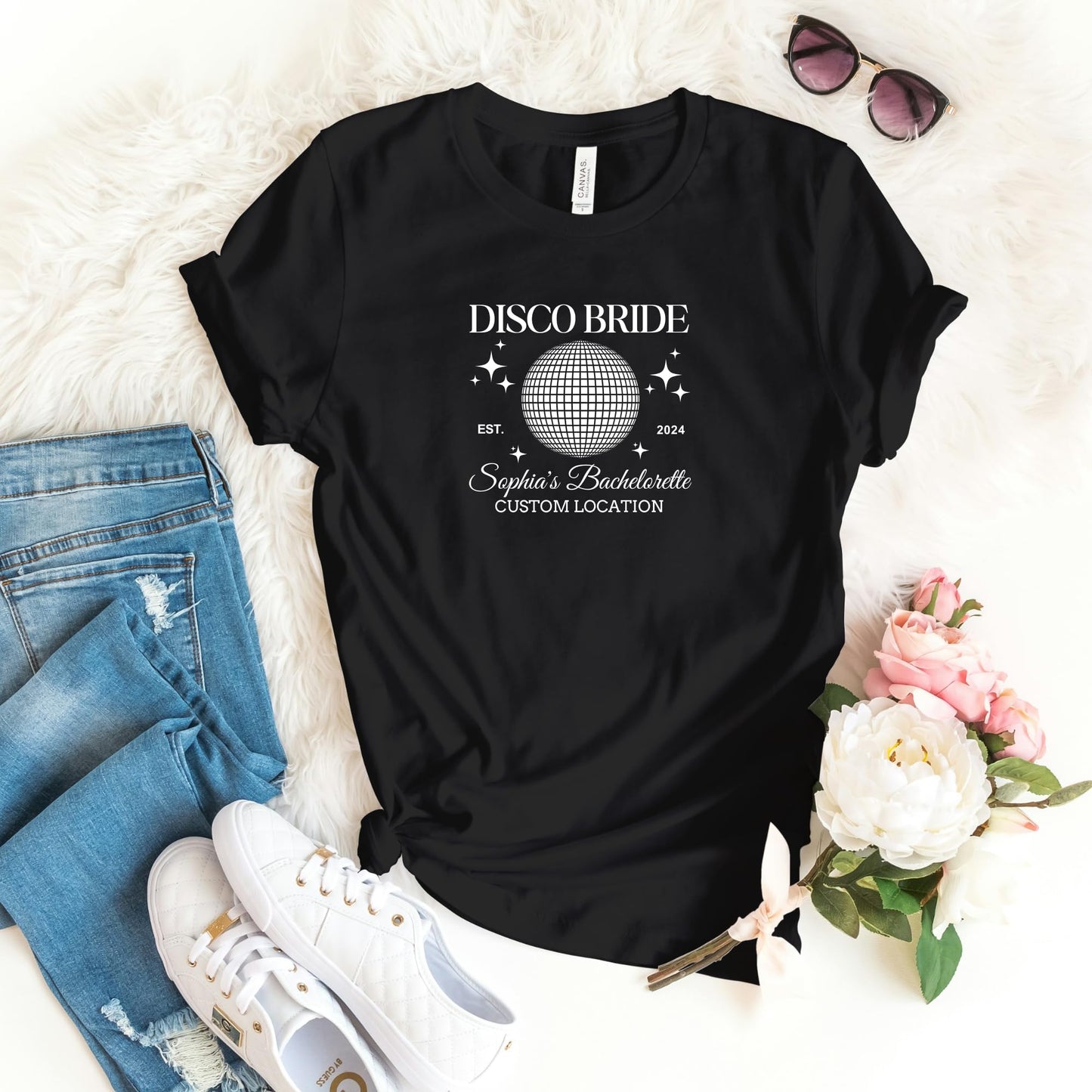 Be Buz Dancing Queen Bachelorette Party T-Shirts Custom Name and Location Personalized Bridal Party Tee for Bride and Bridesmaids