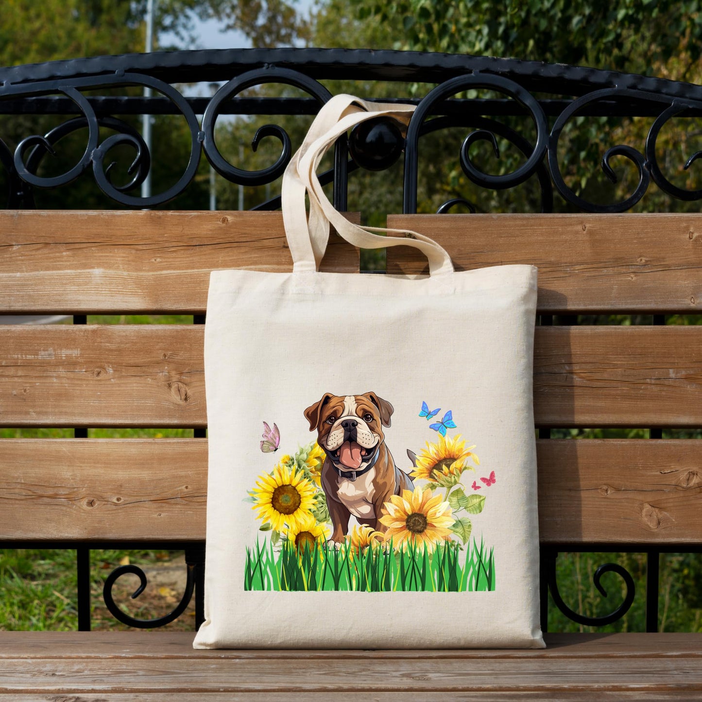 Be Buz Dog Sunflowers Tote Bag Womens Butterfly Sunflowers Dog Design Reusable Casual Cotton Bag for Work Shopping Travel Beach Bag