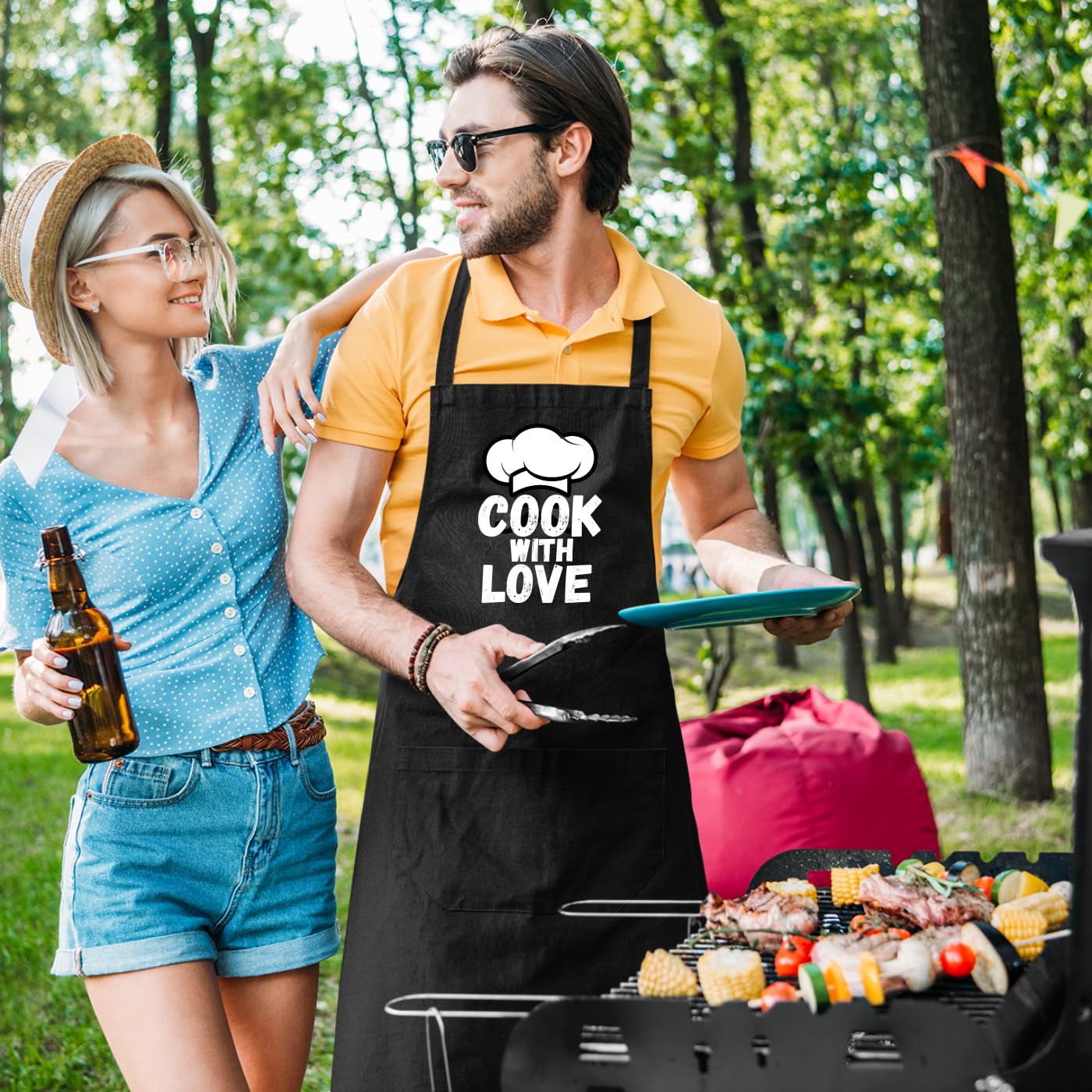Cook With Love Funny Aprons for men Printed Apron Gift for Her Chef Apron Kitchen Apron BBQ Apron Gift Baking Apron Father Day Gift - Top Tee