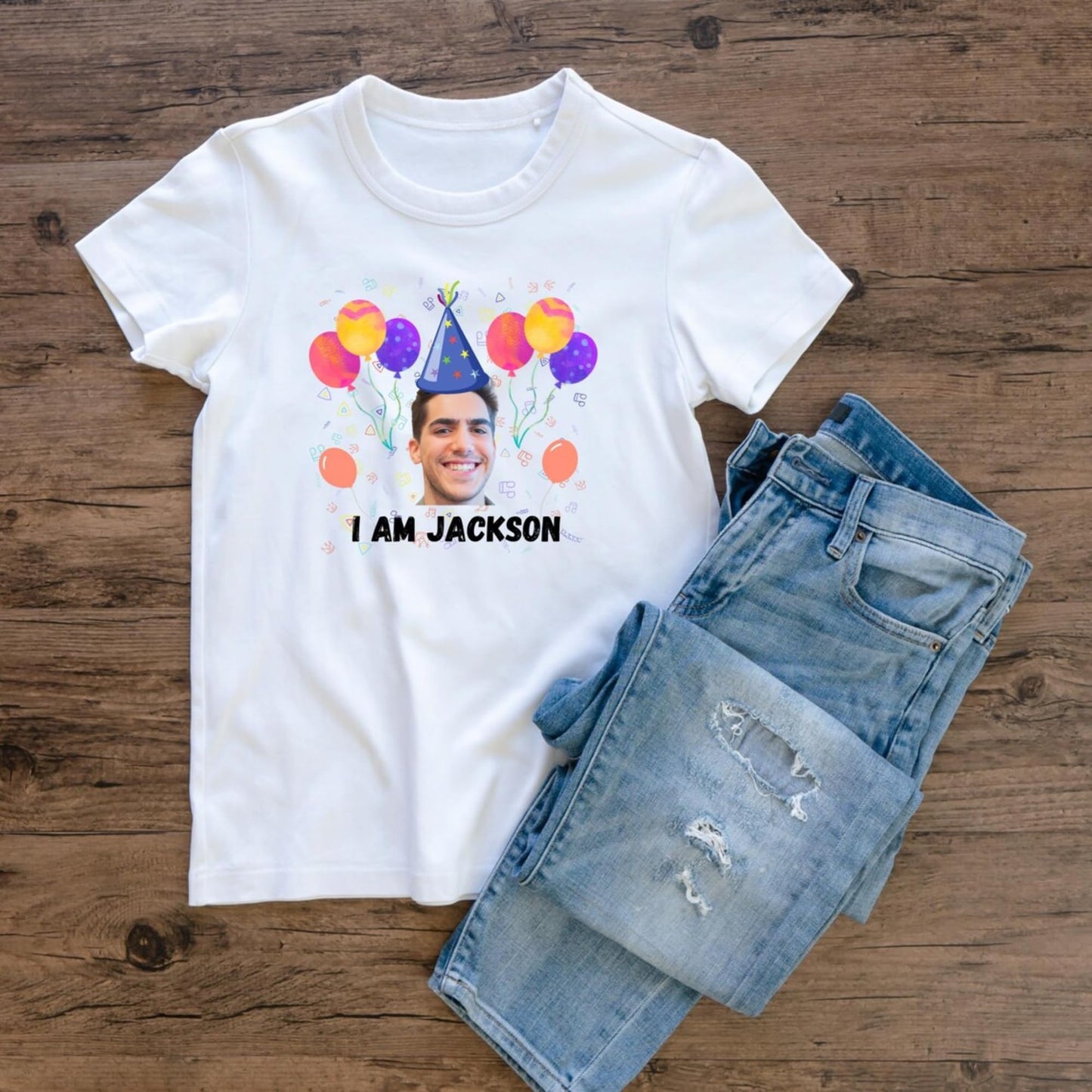 Be Buz Custom Photo Birthday T-Shirt Personalized Group Party Shirt, Black White Cotton Tee for Men, Women, Friends