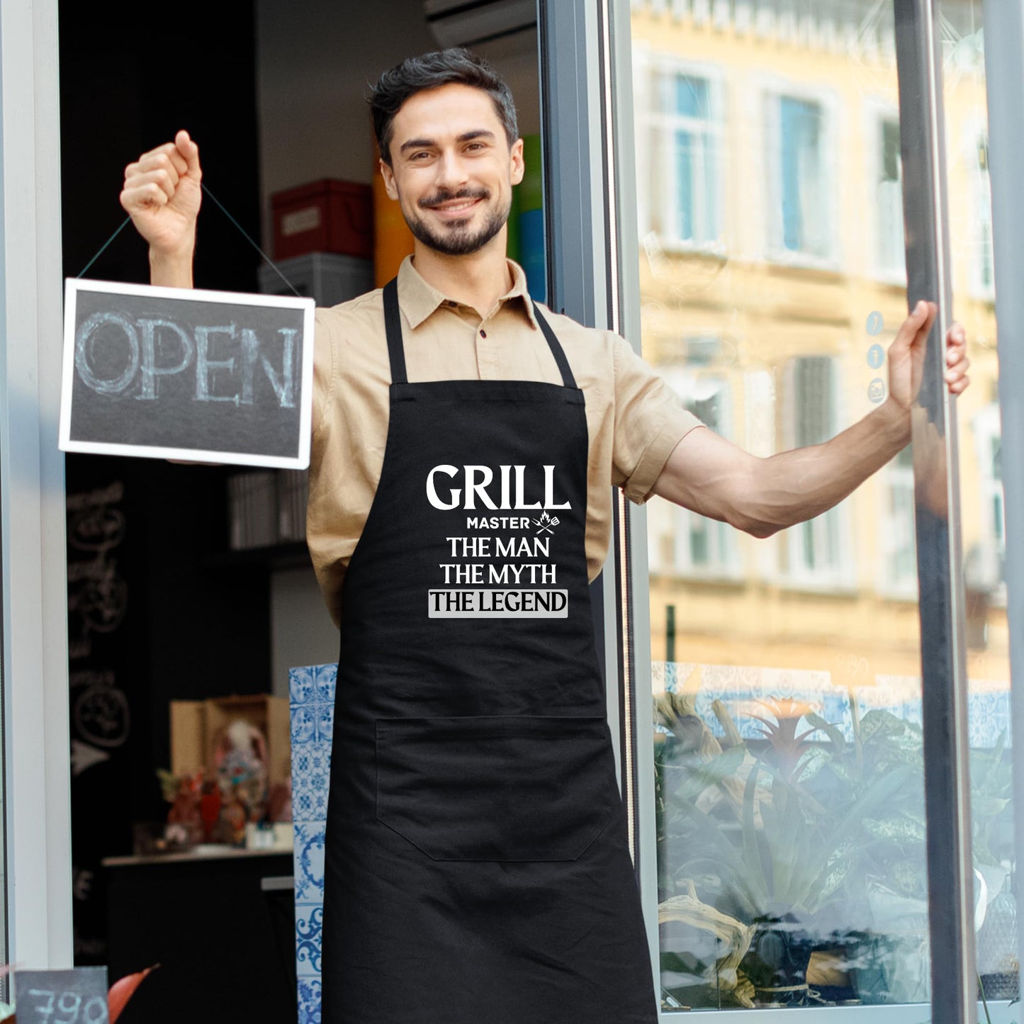 Be Buz Grill Master The Man The Myth The Legend Aprons for men Funny Printed Apron Gift for him Chef Apron Kitchen Apron BBQ Apron Gift Baking Apron Father Day Gift