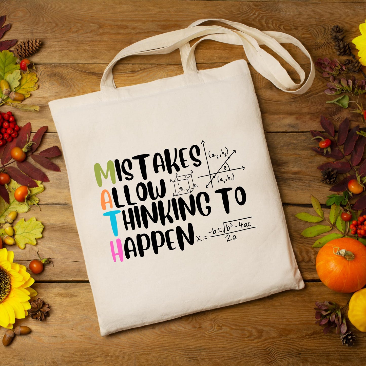 Be Buz Mistakes Allow Thinking to Happen Tote Bag - Geometry Design Funny Math Lover Tote Bag funny tote bag Reusable Bag for Teachers, Students, and Math Enthusiasts