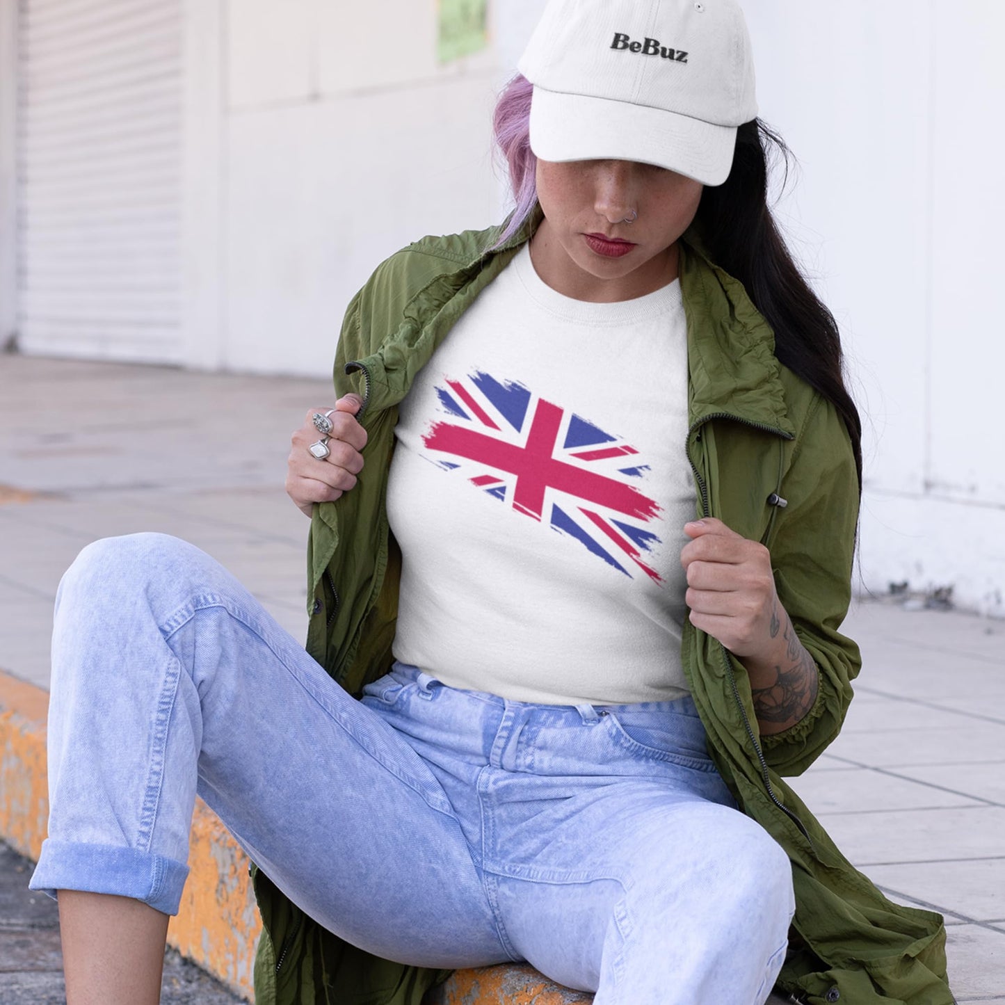 Be Buz Union Jack Flag T-Shirt for Women Great Britain Ladies Cool Distressed Flag Cotton Shirt Gift for her