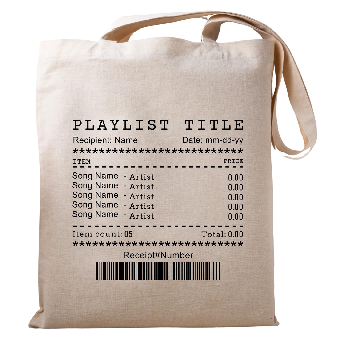 Be Buz Custom Song Receipt Tote Bag, Customizable Song Playlist Bag, Personalized Playlist Receipt Shopping Bag Personalized Music Lover Gift Reusable Casual Cotton Bag