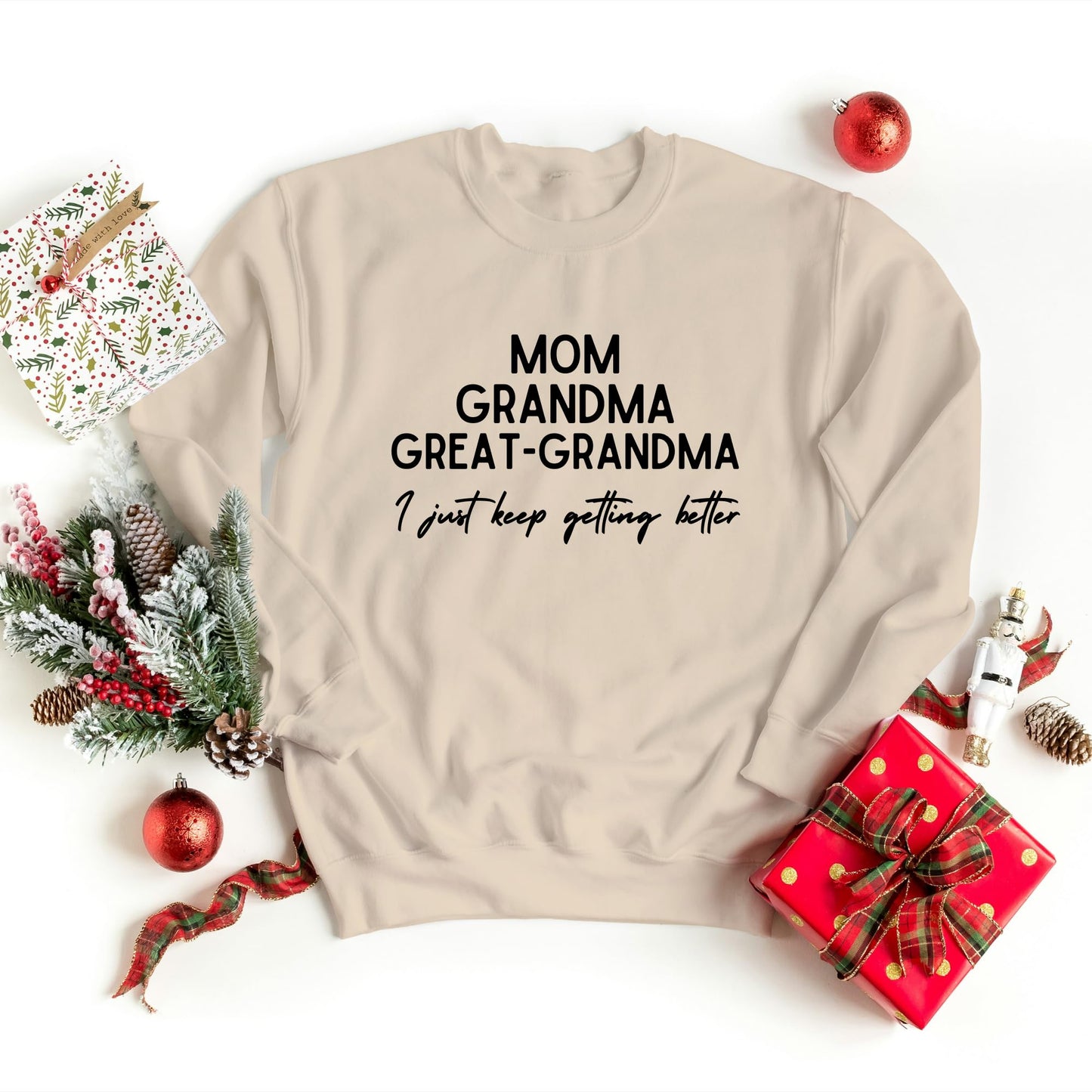 Be Buz Mom Grandma Great-Grandma Sweatshirt Baby Reveal to Family Pregnancy Announcement Gift Great Grandma Mother’s Day Sweatshirt