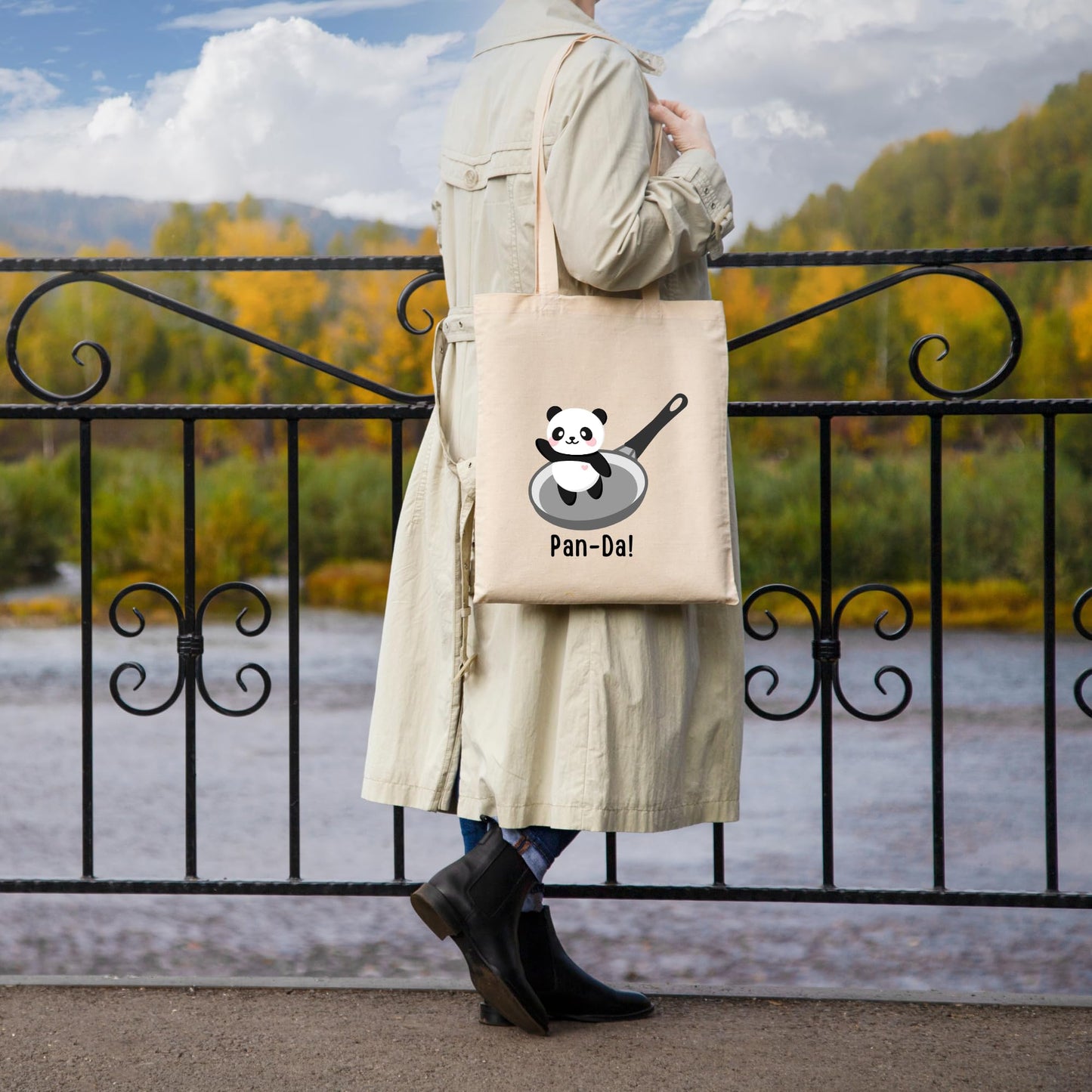 Panda Tote Bag “Pan-da” Design Cute and Stylish Bag for Panda Lovers Reusable Casual Bag for Work Shopping Travel