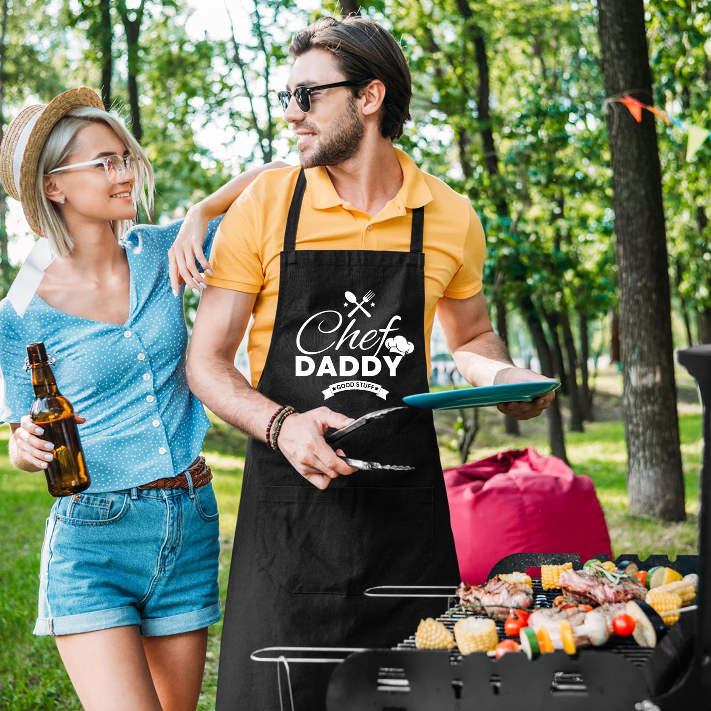 Chef Daddy Good Stuff Funny Aprons for Mens Dad Aprons Gift for Her Chef Apron Kitchen Apron BBQ Apron Grill Apron Mother Day Gift Black Apron - Top Tee