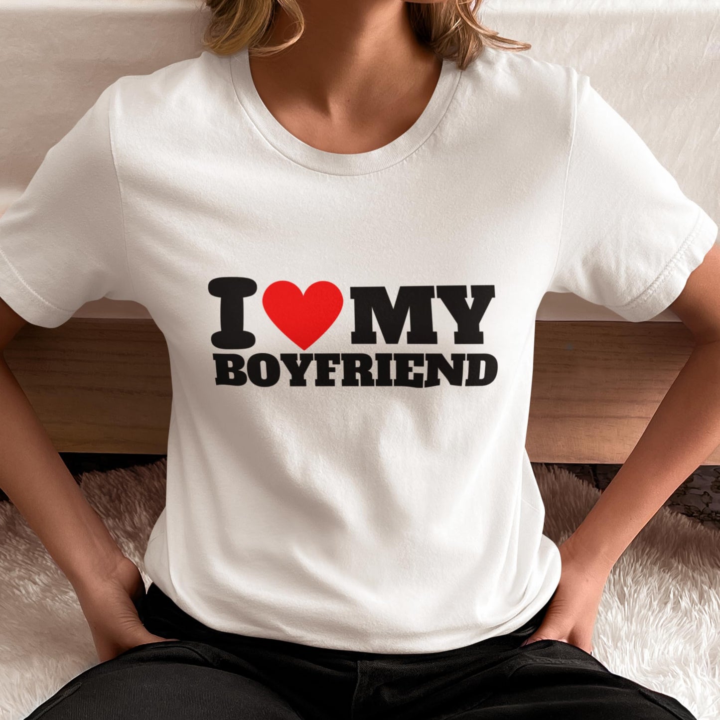 Be Buz I Love My Boyfriend T-Shirt Soulmates Forever World's Best Boyfriend Tee Cotton Shirt for Women Anniversary, Valentine's Day, or Birthday Present