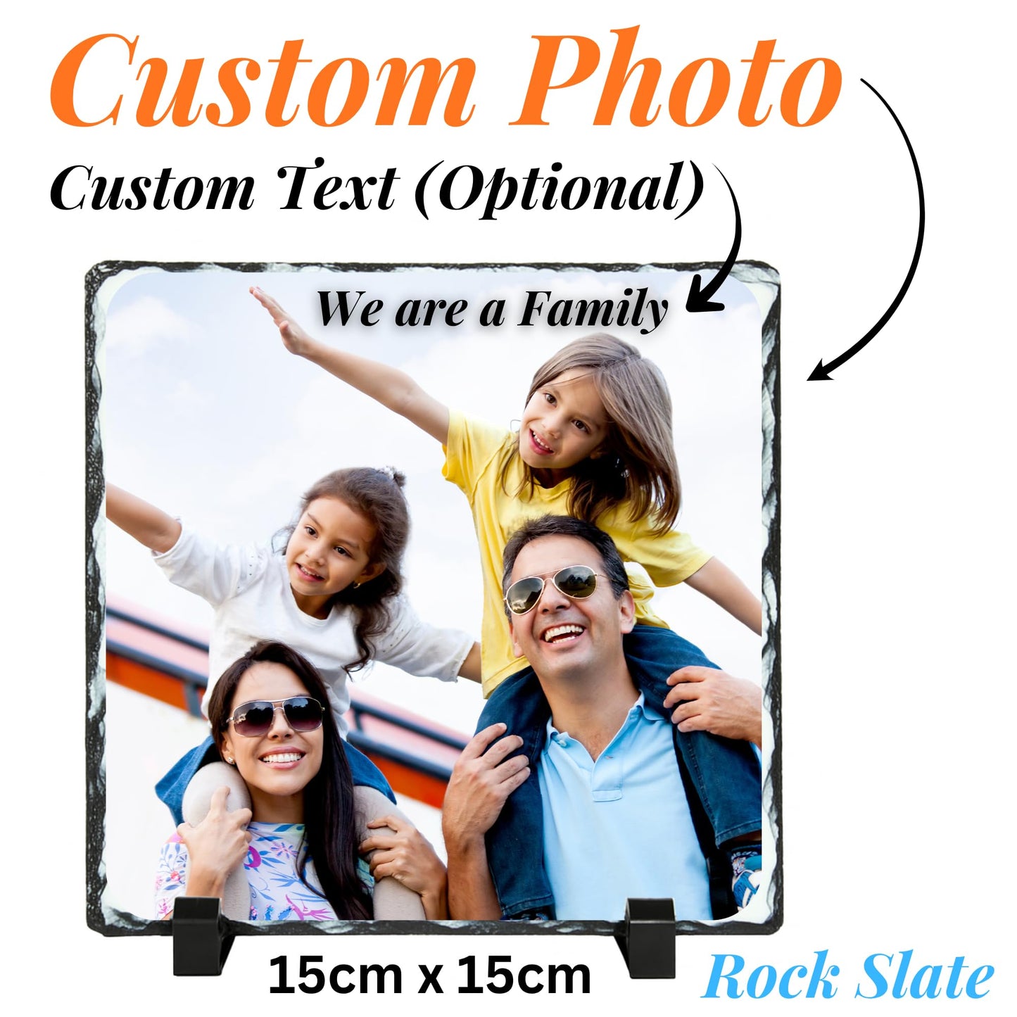 Be Buz Personalized Sublimation Photo Slate Frame, 15cm Square Rock Natural Stone with Stand, Custom Picture Printing for Wedding, Birthday, Memorial - Top Tee
