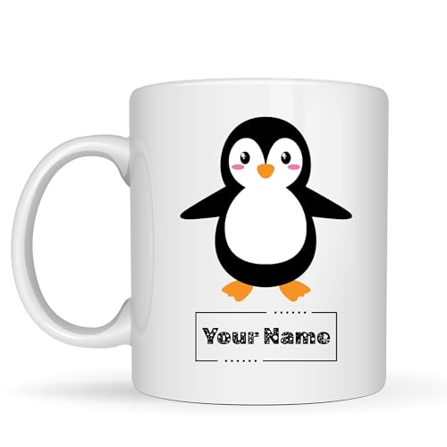 Personalized Penguin Mug – Custom Name Ceramic Coffee Cup – Cute Animal Gift for Winter Lovers, Friends and Teachers – 11oz