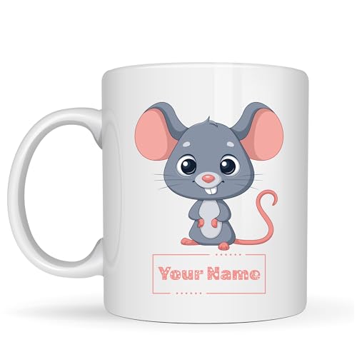 Personalized Mouse Mug – Custom Name Ceramic Coffee Cup – Cute Animal Gift for Kids, Teachers and Animal Lovers – 11oz