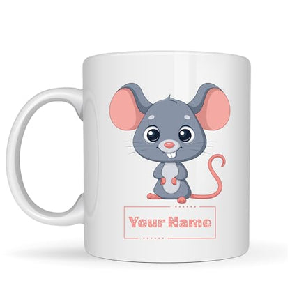 Personalized Mouse Mug – Custom Name Ceramic Coffee Cup – Cute Animal Gift for Kids, Teachers and Animal Lovers – 11oz