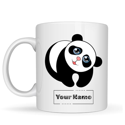Personalized Panda Mug – Custom Name Ceramic Coffee Cup – Cute Panda Bear Lover Gift for Kids, Friends and Animal Lovers – 11oz