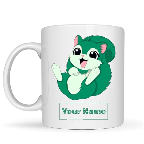 Personalized Squirrel Ceramic Coffee Mug, Custom Name Cup, 325ml Capacity, Glossy White, Modern Style, Cylindrical Shape, Durable for Hot Beverages
