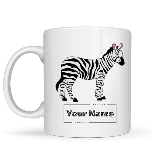 Personalized Zebra Mug – Custom Name Ceramic Coffee Cup – Zebra Lover Gift for Men, Women and Kids – 11 oz White