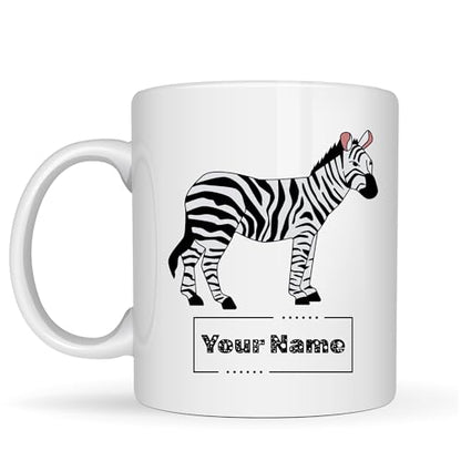 Personalized Zebra Mug – Custom Name Ceramic Coffee Cup – Zebra Lover Gift for Men, Women and Kids – 11 oz White