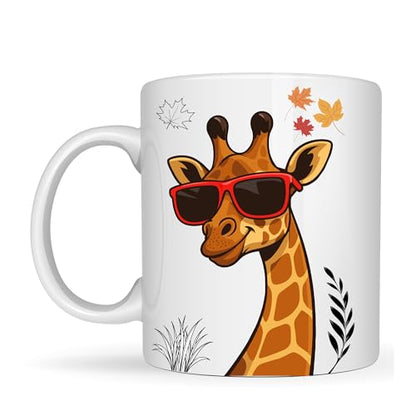 Funny Giraffe Coffee Mug with Sunglasses, White Ceramic, 325ml Capacity Cup for Men and Women Mug Gift for Animal Lovers, Mom, Dad, Christmas, New Year