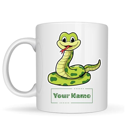 Personalized Snake Mug, Custom Name Ceramic Coffee Cup, Reptile Lover Gift for Kids, Zoologists and Snake Lovers