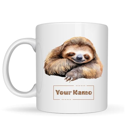 Personalized Sleeping Sloth Mug – Custom Name Ceramic Coffee Cup – Cute Sloth Lover Gift for Teachers, Teenagers and Friends – 11oz
