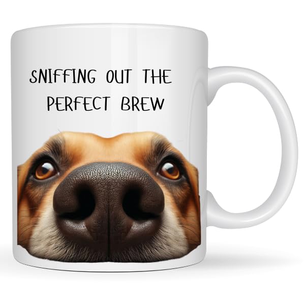 Sniffing Out The Perfect Brew Dog Lover Coffee Mug – 11 oz Ceramic Mug with Playful Dog Nose Design – Dishwasher & Microwave Safe