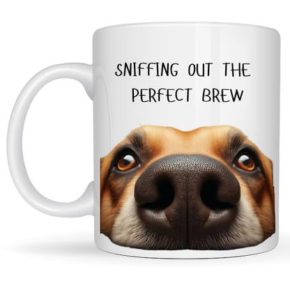 Sniffing Out The Perfect Brew Dog Lover Coffee Mug – 11 oz Ceramic Mug with Playful Dog Nose Design – Dishwasher & Microwave Safe