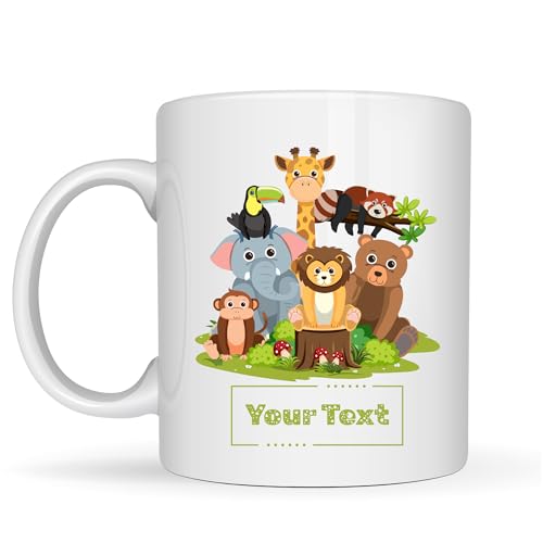 Personalized Jungle Animal Ceramic Coffee Mug, 11oz Custom Mug, Zoo Animal Lover Gift