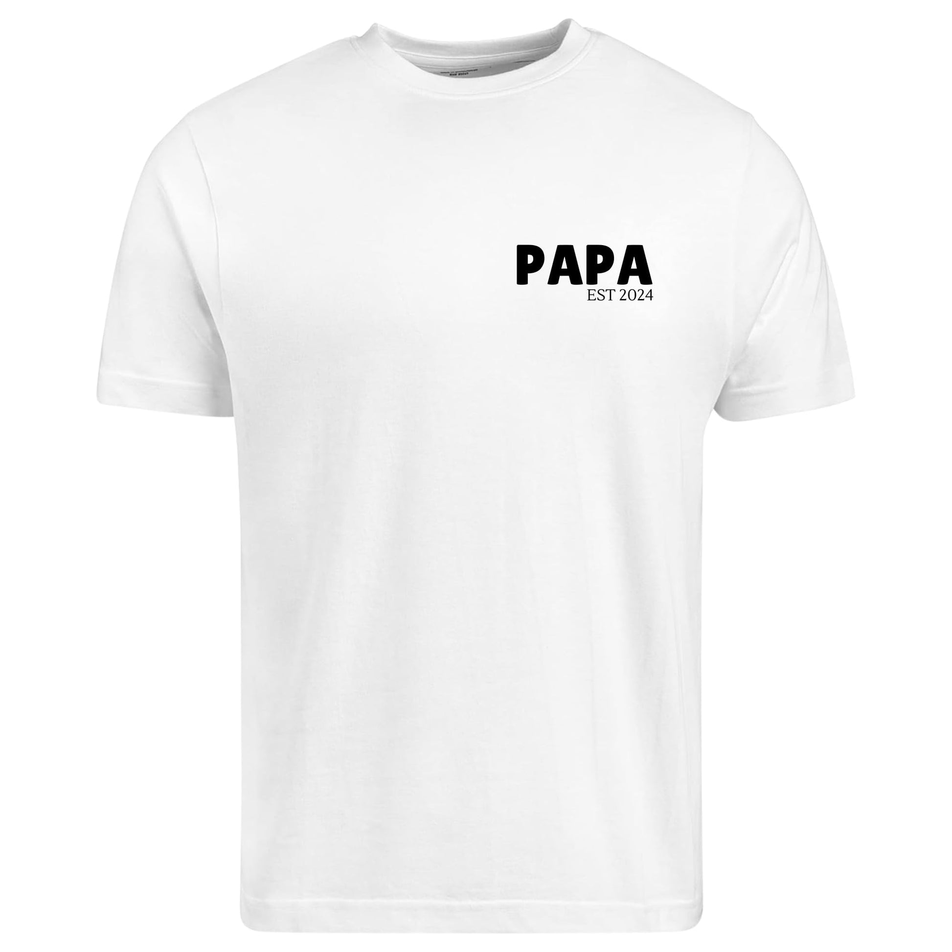 Be Buz Custom Papa Est T-Shirt Personalized Left Chest Pocket Size Design Men's Cotton Tee for Dad, Grandpa - Top Tee