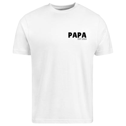 Be Buz Custom Papa Est T-Shirt Personalized Left Chest Pocket Size Design Men's Cotton Tee for Dad, Grandpa - Top Tee