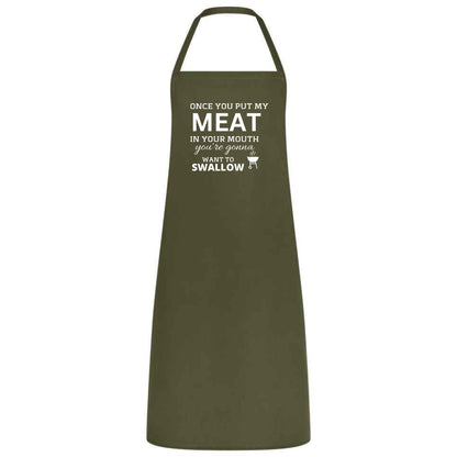 Once You Put My Meat in Your Mouth Multicolor Apron – Unisex Chef, Waiter, Waitress Gift for her him Weddings BBQs Cooking