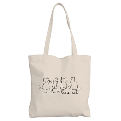 Be Buz Un Deux Trois Cat Natural Tote Bag – Eco-friendly Cotton Bag for Shopping Travel and Daily Use Gift for Cat Lovers Shopping Reusable Bag