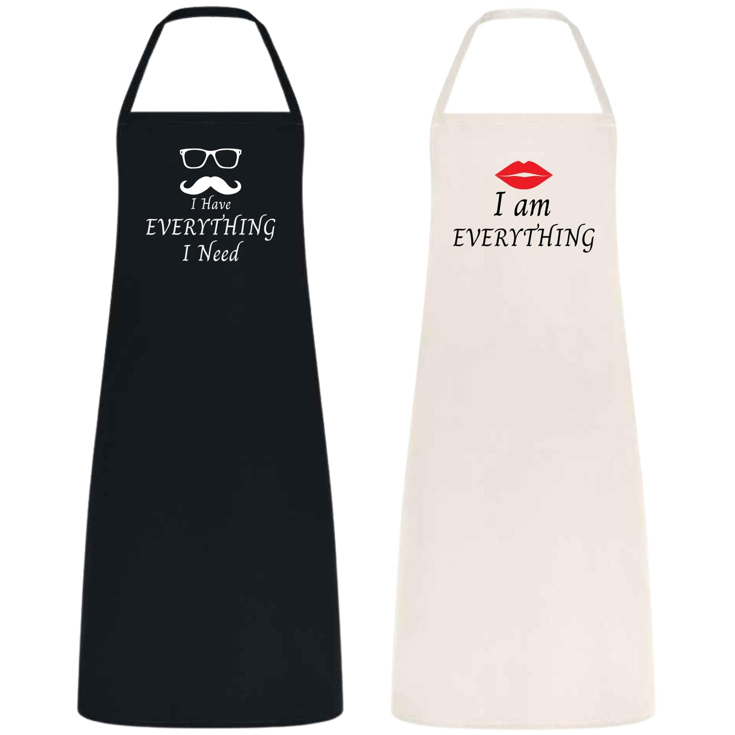 BeBuz Couple Apron Set Funny Cooking Aprons for Couples Birthday, Engagement, Wedding Gift Cotton Material Black and Natural Kitchen Aprons I Have Everything I Need and I Am Everything Matching Aprons