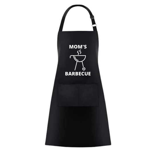 MOM'S BARBECUE Funny Apron Bib Apron - 2 Pockets BBQ Apron Coffee house Cooking Kitchen Chef Bar Hotel Women Great Gift For Husband Wife, Dad Mom boyfriend Girlfriend