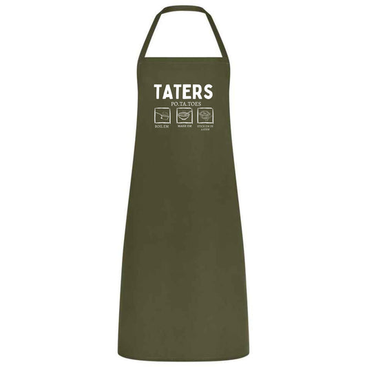 Be Buz Funny Potato Tater Kitchen Apron Taters Potatoes Boil 'Em Mash' Em Stick' Em In a Stew Multicolor Apron for Women, Men, Waiter, Waitress - Top Tee