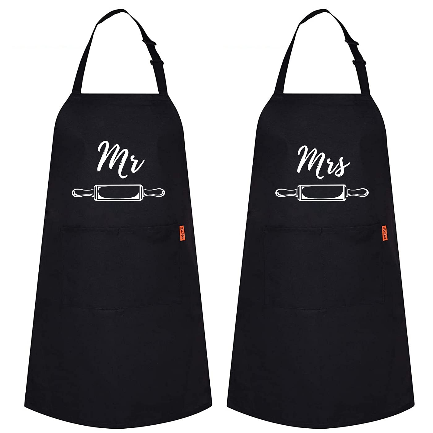 Be Buz MR and MRS Apron Custom Printed Kitchen BBQ grill chef Apron for Men Women Great gift for Him and Her - Set of 2 Aprons - Top Tee