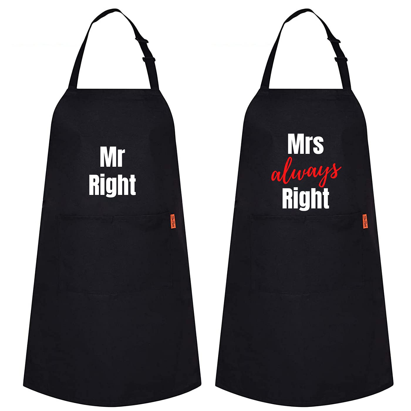 Be Buz MR and MRS Apron Custom Printed Kitchen BBQ grill chef Apron for Men Women Great gift for Him and Her - Set of 2 Aprons - Top Tee