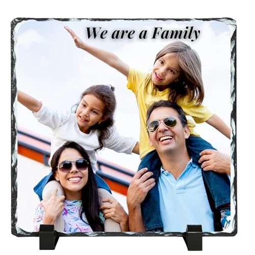 Be Buz Personalized Sublimation Photo Slate Frame, 15cm Square Rock Natural Stone with Stand, Custom Picture Printing for Wedding, Birthday, Memorial - Top Tee