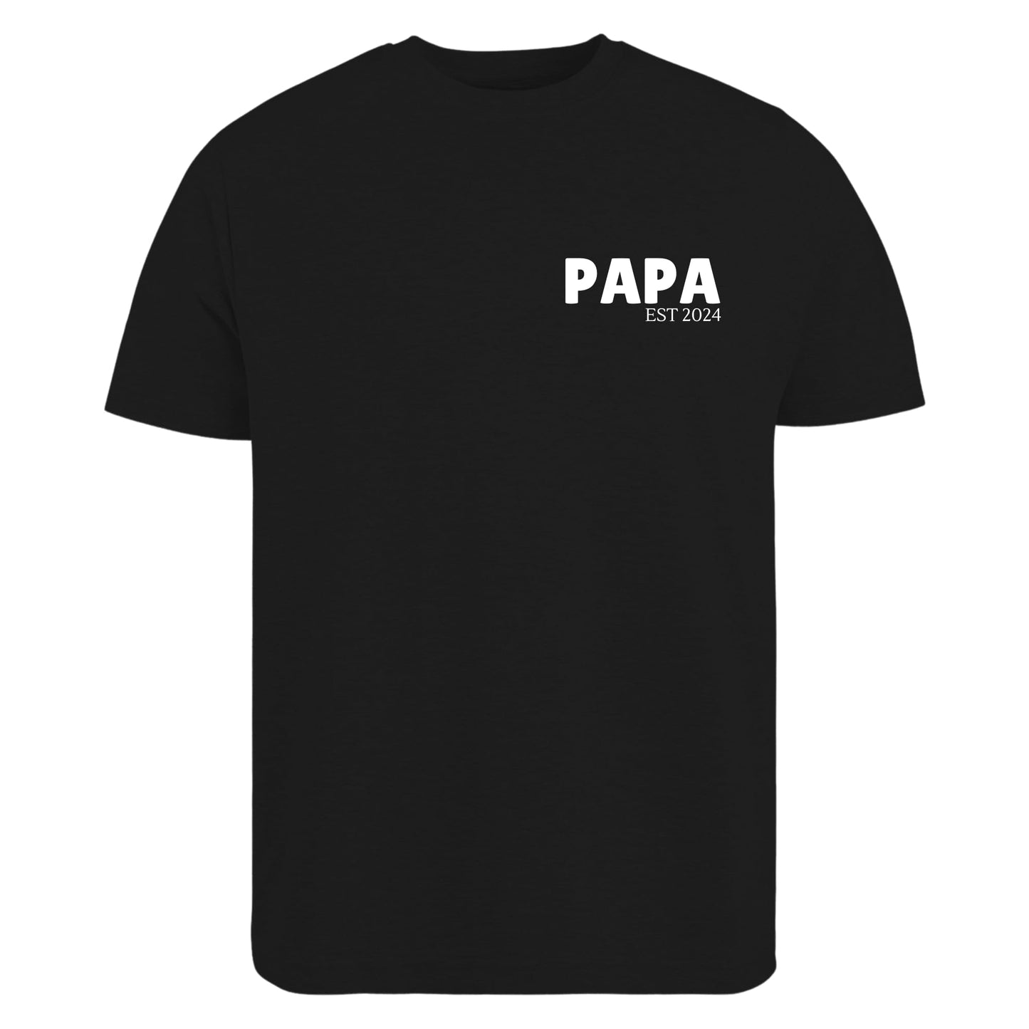 Be Buz Custom Papa Est T-Shirt Personalized Left Chest Pocket Size Design Men's Cotton Tee for Dad, Grandpa - Top Tee
