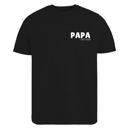 Be Buz Custom Papa Est T-Shirt Personalized Left Chest Pocket Size Design Men's Cotton Tee for Dad, Grandpa - Top Tee
