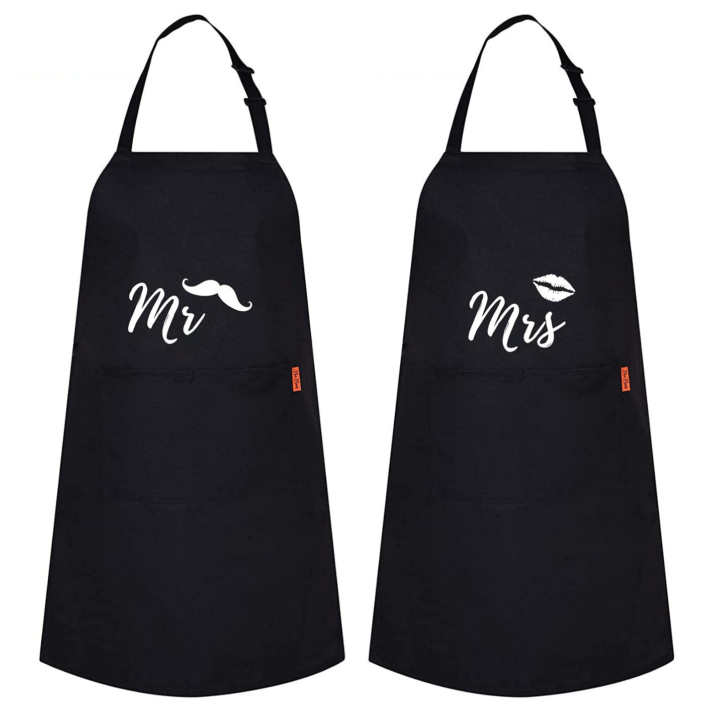 Be Buz MR and MRS Apron Custom Printed Kitchen BBQ grill chef Apron for Men Women Great gift for Him and Her - Set of 2 Aprons - Top Tee