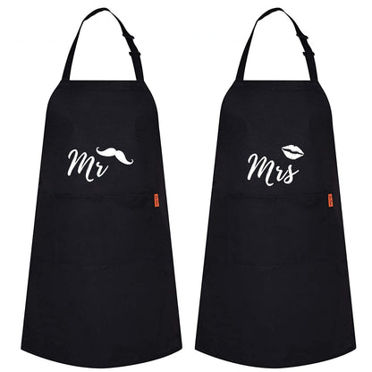 Be Buz MR and MRS Apron Custom Printed Kitchen BBQ grill chef Apron for Men Women Great gift for Him and Her - Set of 2 Aprons - Top Tee