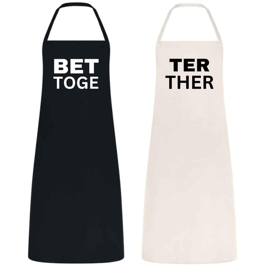Couple Apron Set Funny Cooking Aprons for Couples Birthday, Engagement, Wedding Gift Cotton Material Black and Natural Matching Kitchen Aprons Bet Together, Better Together