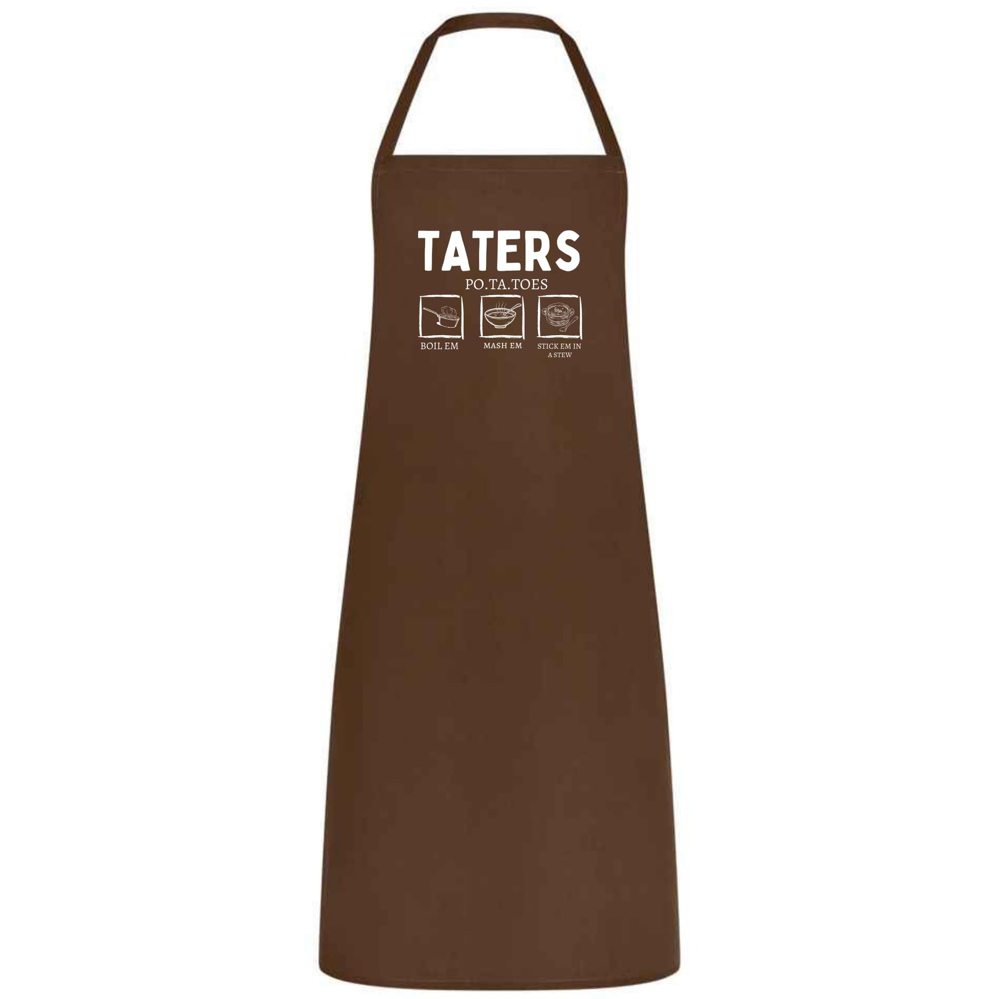 Be Buz Funny Potato Tater Kitchen Apron Taters Potatoes Boil 'Em Mash' Em Stick' Em In a Stew Multicolor Apron for Women, Men, Waiter, Waitress - Top Tee
